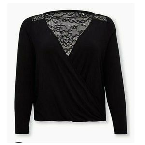 Knit Rayon Span Surplice Lace Back Long Sleeve Top Size 4 (26W)